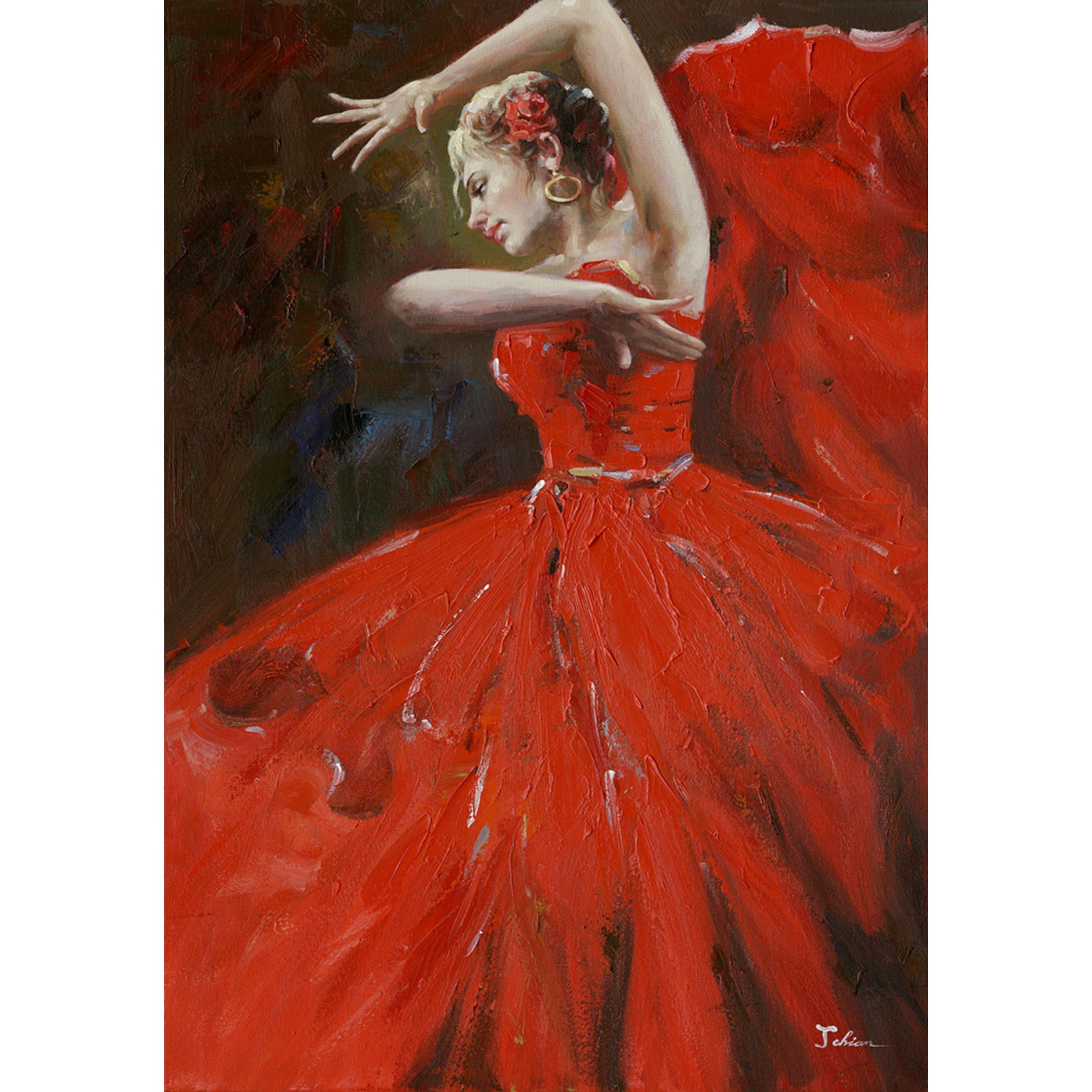 Hispanohogar Cuadro en Lienzo Pintado Al óleo Bailarina 100x70 Cm - Decoración de Pared