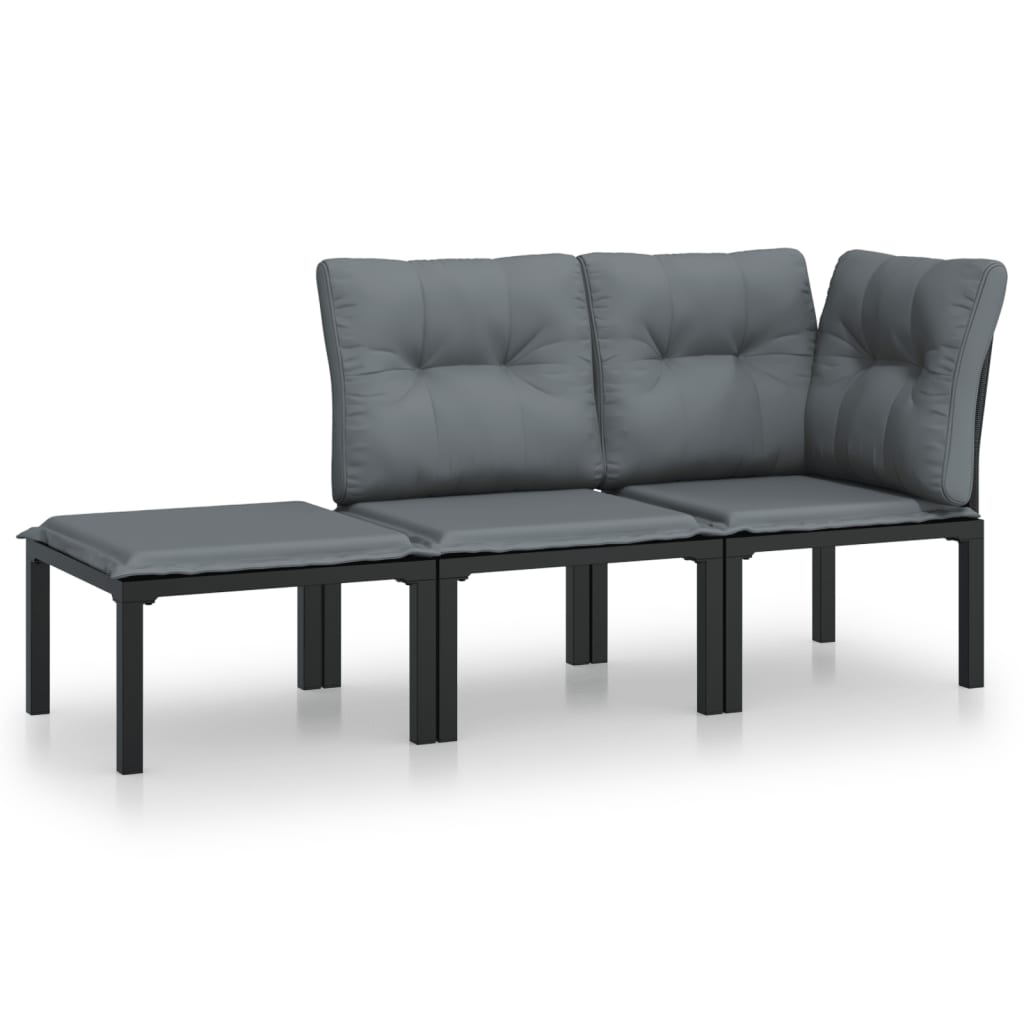 vidaXL Juego de muebles jardín 3 pzas ratán sintético negro y gris