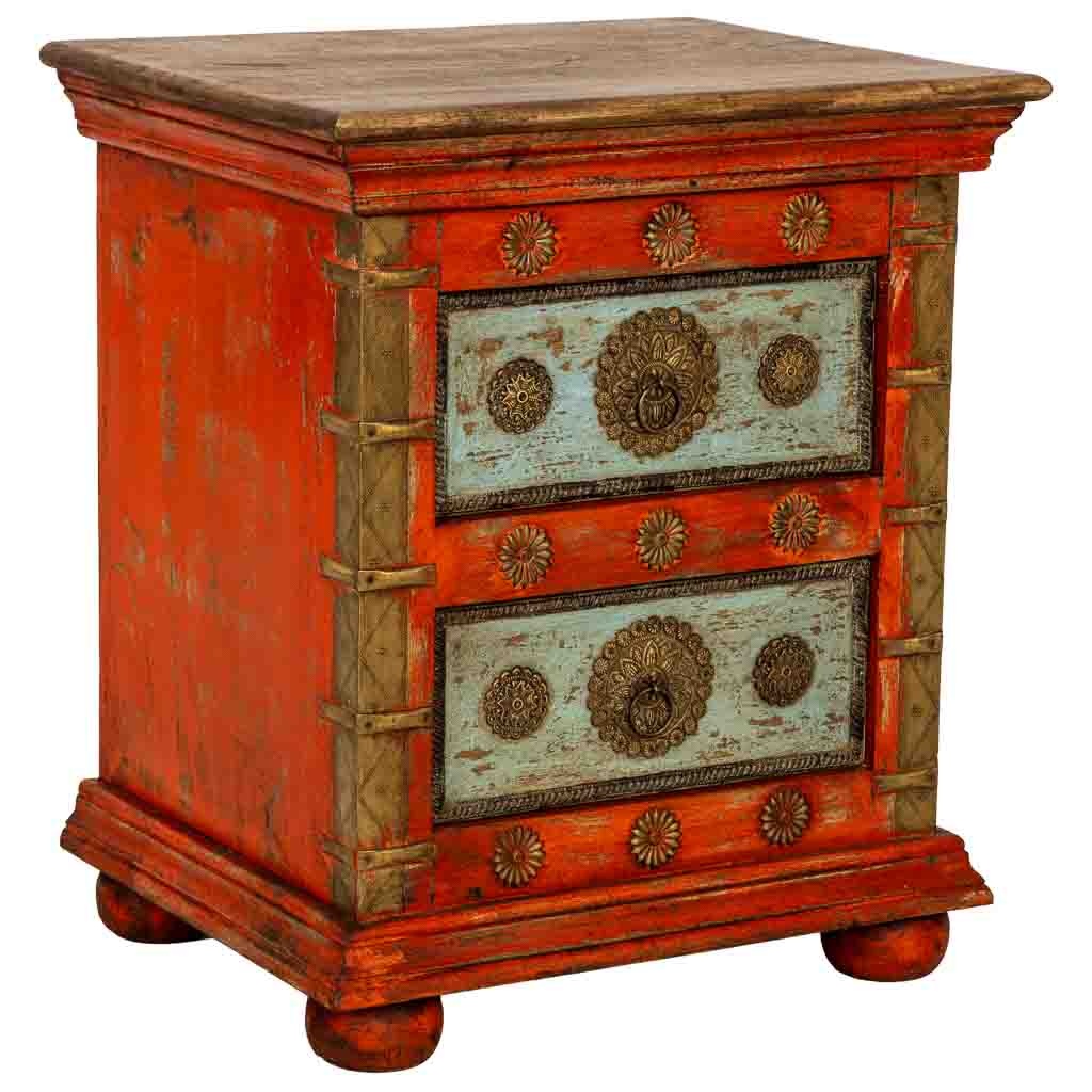 Wonderlust Deco - Mesita de noche madera artesanal roja 50x40x59h cm Rojo 50x40x59h cm