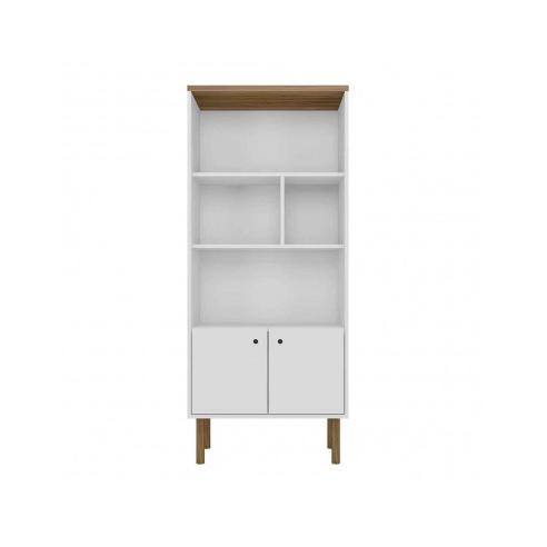 Momma Home Estantería Librería con Estantes y Puertas. Modelo Prica. Blanco y Roble. 160x68x36cm