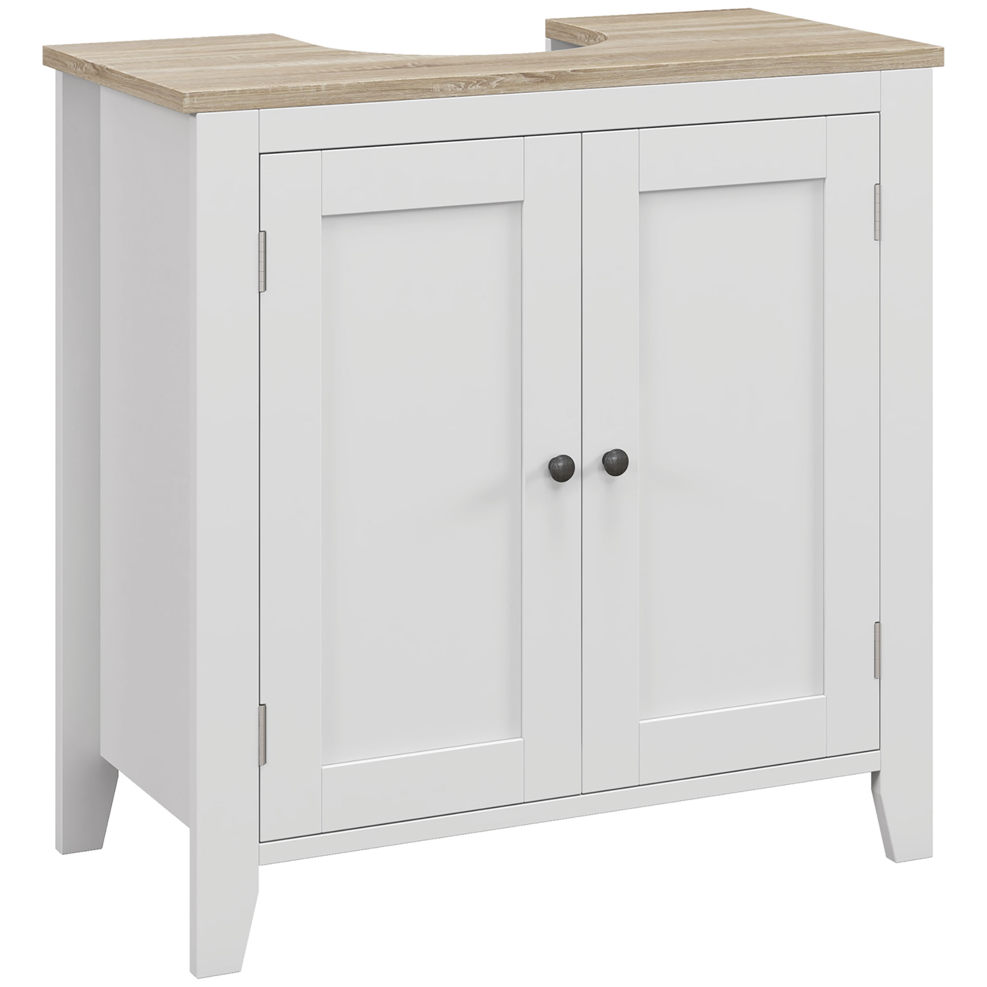 kleankin Mueble bajo Lavabo Mueble de Baño con 2 Puertas y Estante Ajustable Armario de Baño para Lavabo con o sin Pedestal Estilo Moderno 60x30x60 cm Blanco