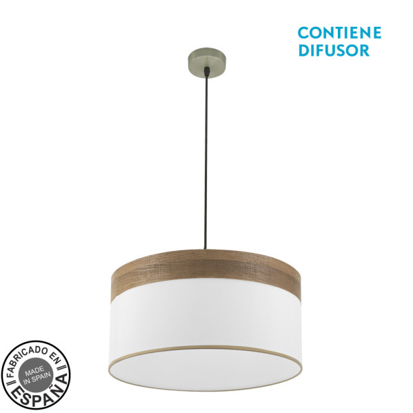 Colgante cloe 2xe27 cuero/blanca-madera oscura regx50x50 cm