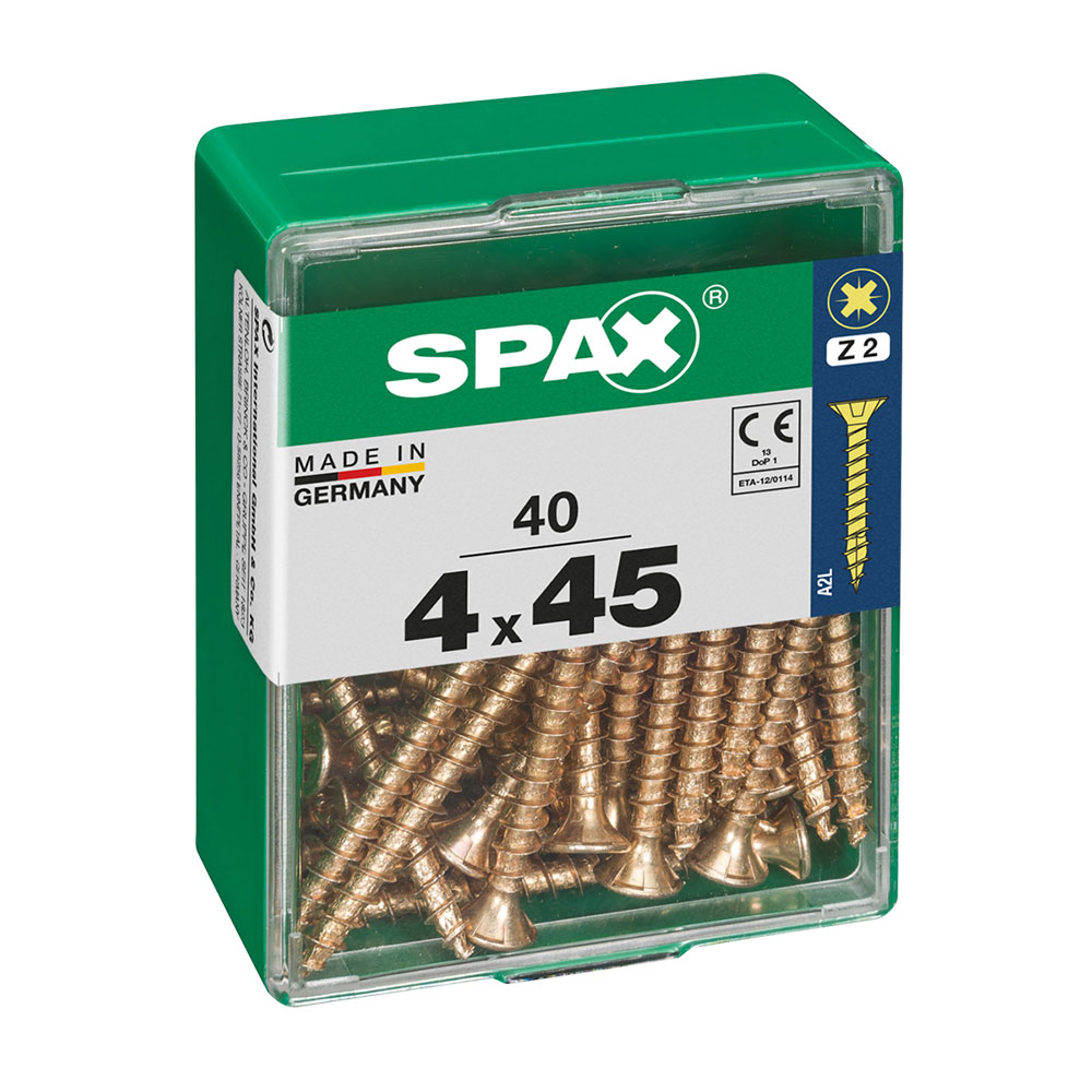 Caja 40 uds. tornillo madera spax cab. plana yellox 4,0x45mm spax