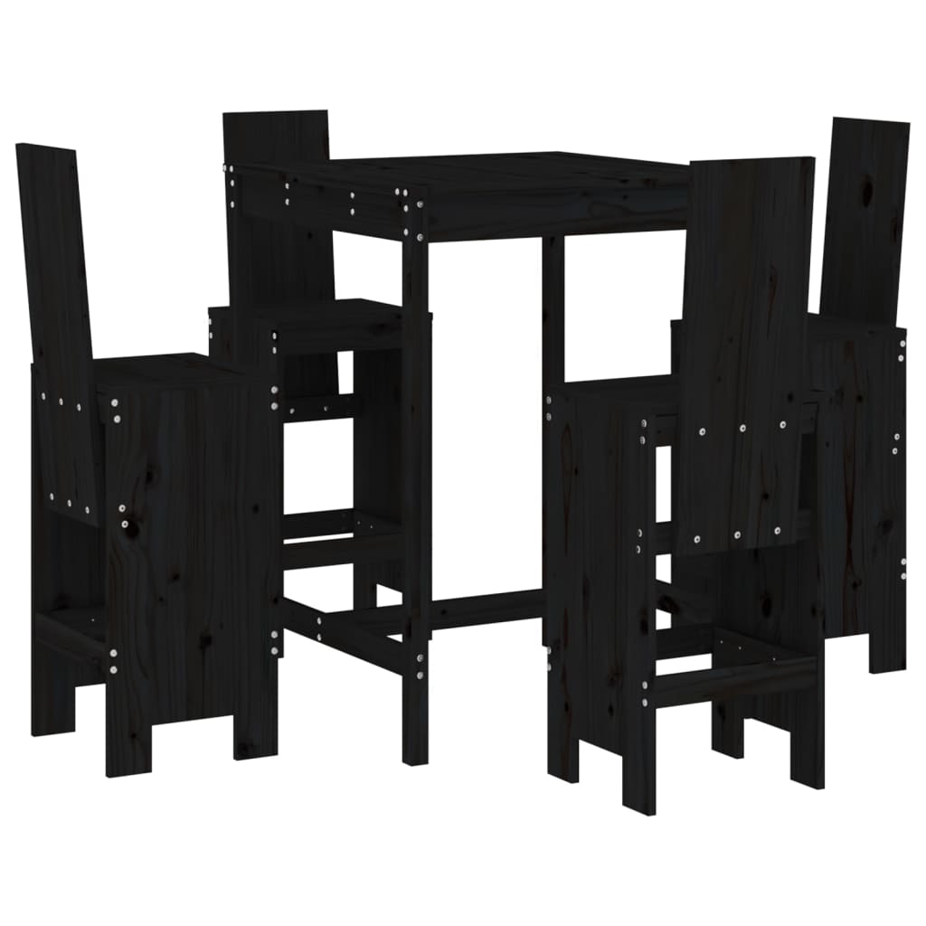 vidaXL Set de mesa y taburetes altos jardín 5 piezas madera pino negro