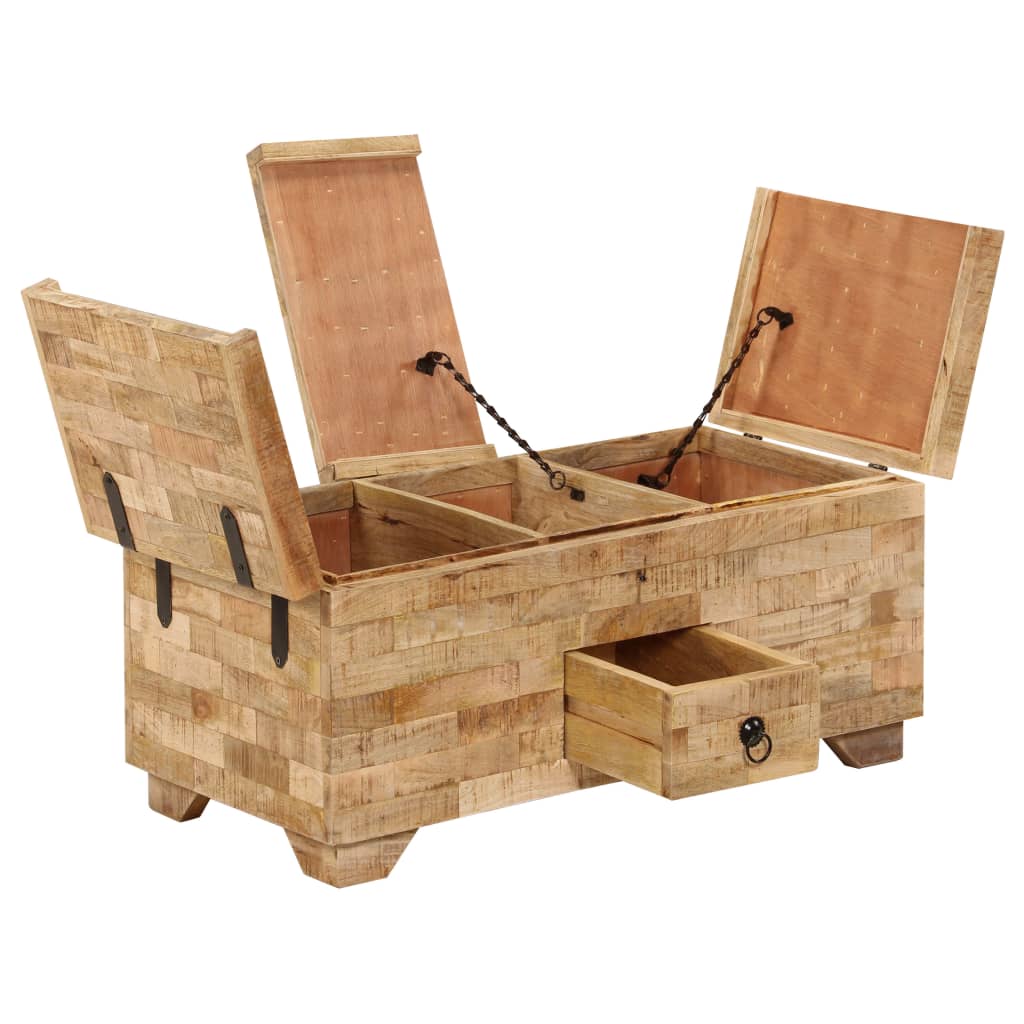 Vidaxl Mesa de Centro Baúl de Madera Maciza Reciclada 80x40x35 Cm Marrón