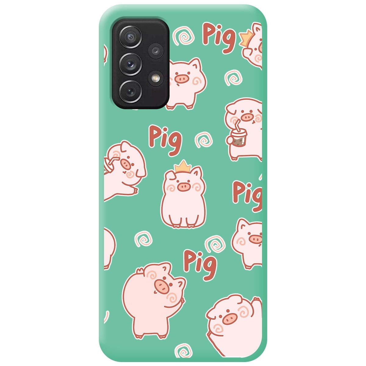 Tumundosmartphone Funda Silicona Líquida Verde para Samsung Galaxy A52 / A52 5G / A52s 5G diseño Cerdos Dibujos