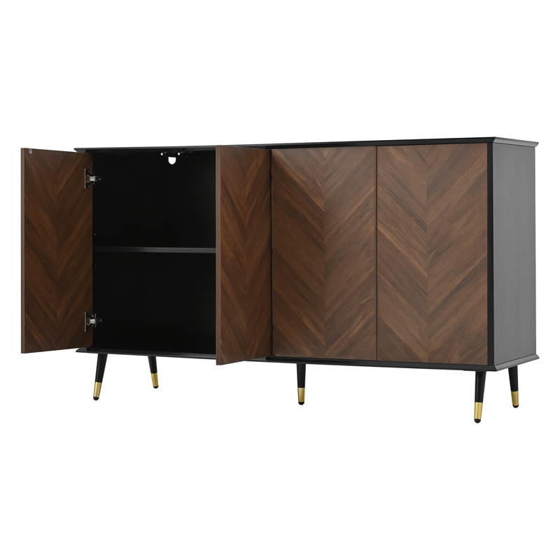 Buffet moderne noir et brun avec motif chevrons et quatre portes
