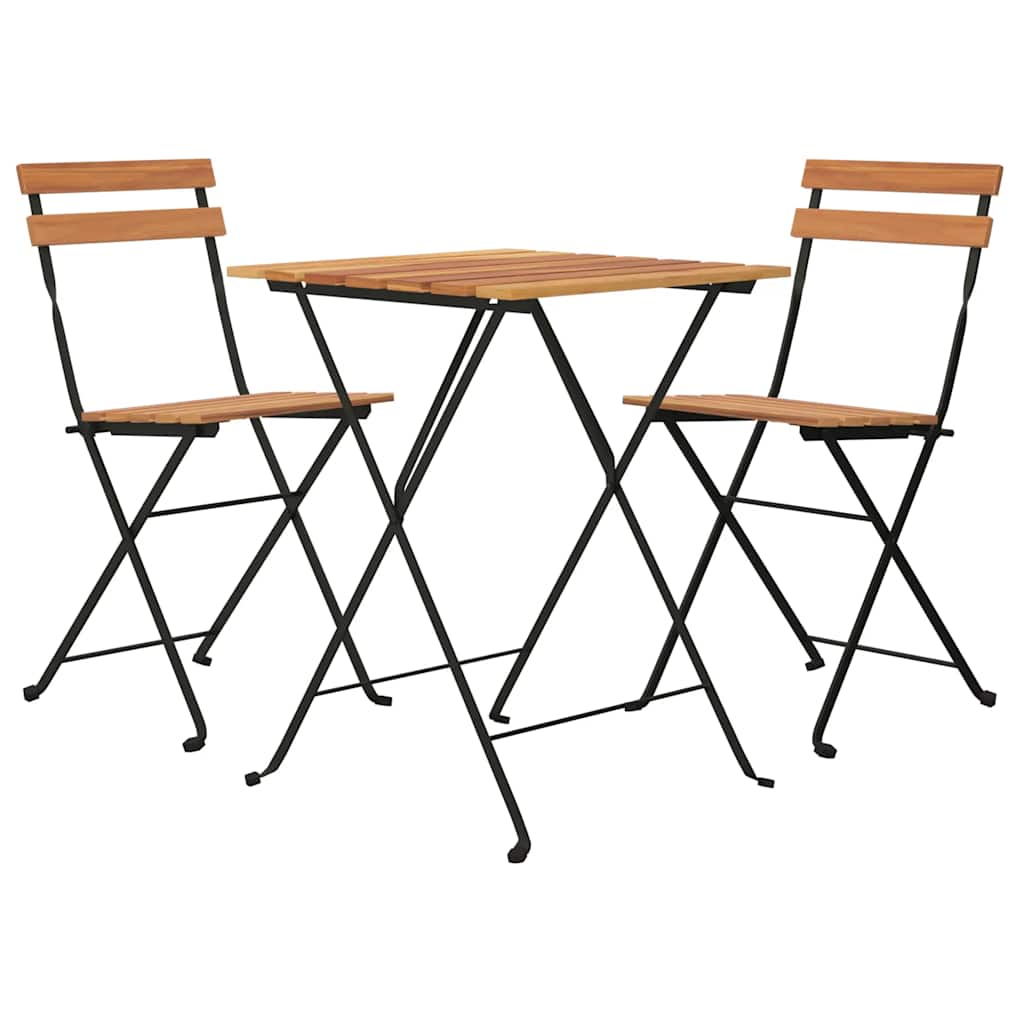 vidaXL Muebles cafetería plegables 3 piezas madera maciza teca y acero