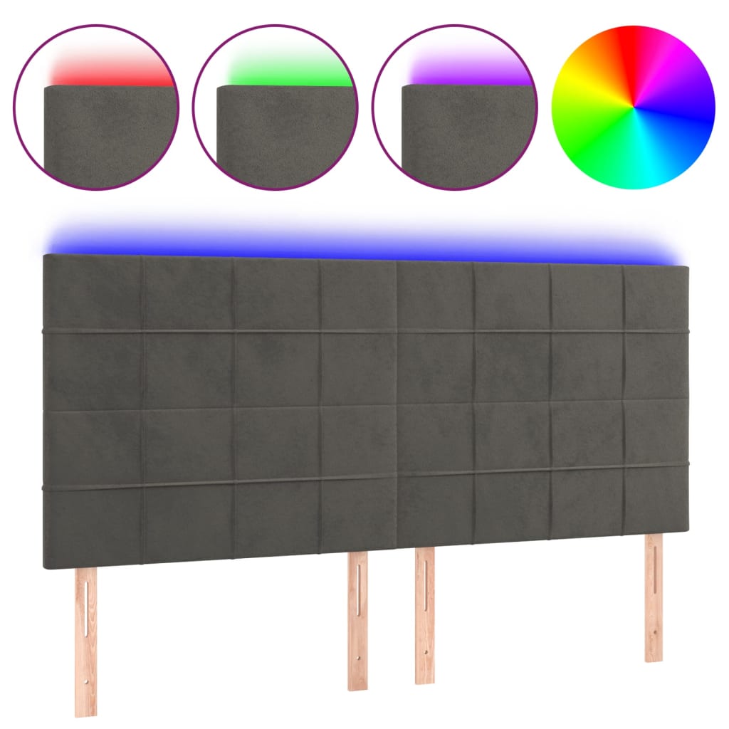 vidaXL Cabecero con luces LED terciopelo gris oscuro 160x5x118/128 cm