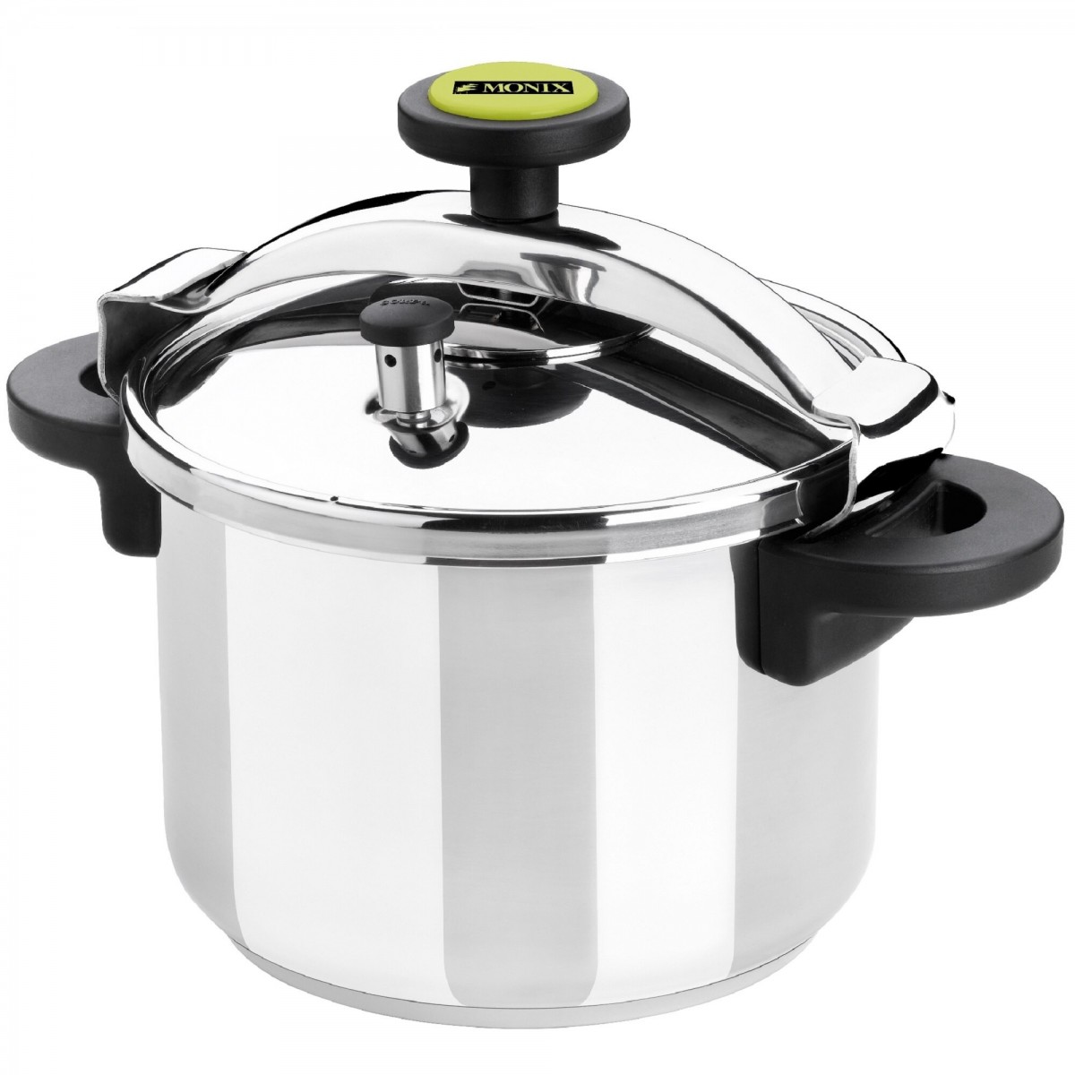 Monix Classica - Olla a presión tradicional en acero inoxidable 4 a 12 litros. Rápida. Para cocina de gas, vitro e inducción.