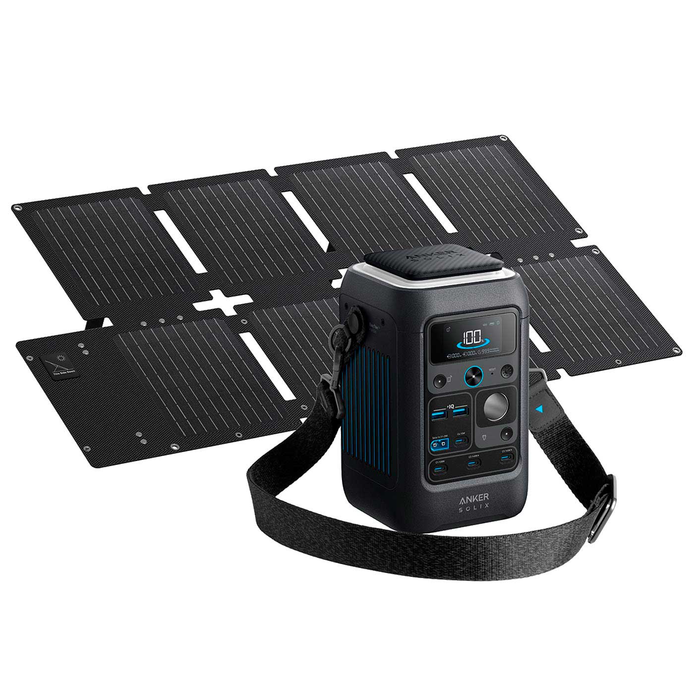 Anker SOLIX C300X DC + Panel Solar Portátil PS60, Estación de Energía 288Wh LiFePO4, 300W, Carga Rápida 140W