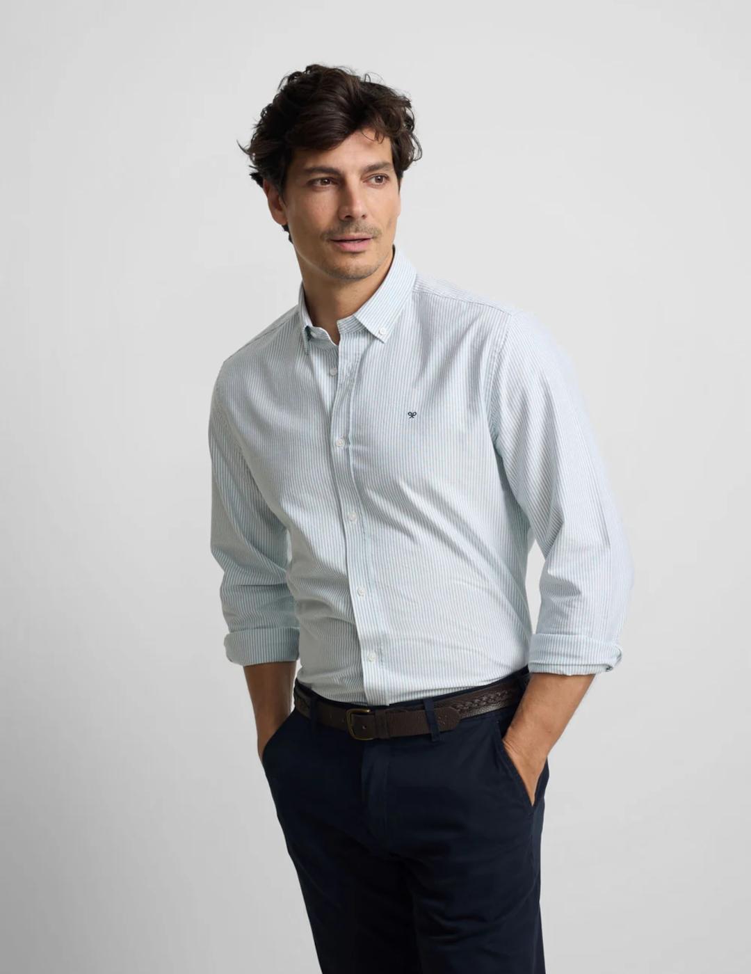SILBON CAMISA OXFORD RAYAS VERDE