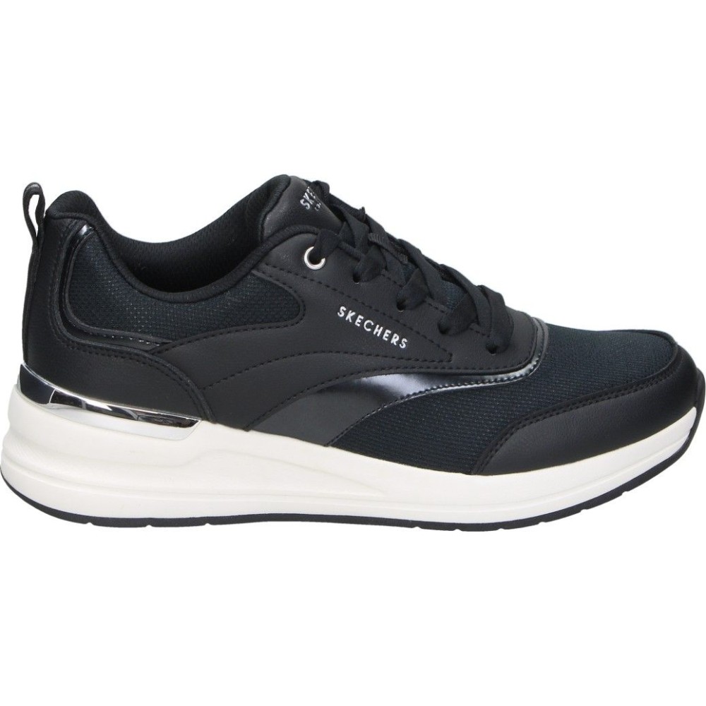 SKECHERS | Zapatillas con Cuña Skechers Billion 2 Monroe para Mujer – Deportiva Negra con Suela Blanca – Sneakers con Cordones – Plantilla Air Cooled Memory Foam – Cuña Media y Cómoda – Modelo 177342-BKSL