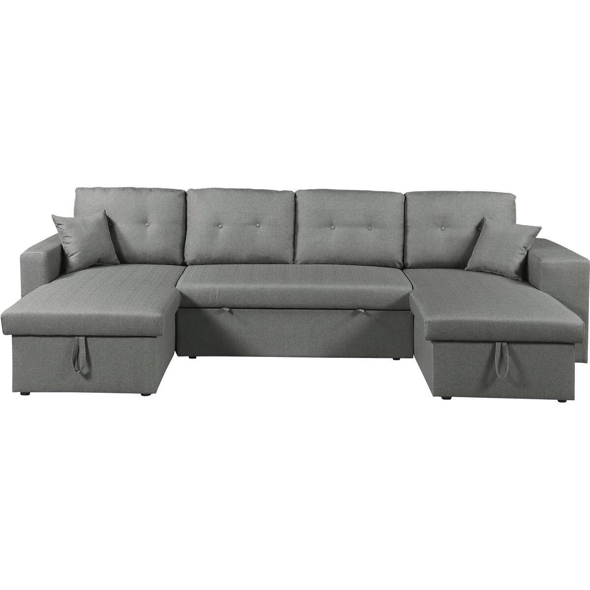 Habitat y Jardin - Sofá cama esquinero panorámico "Axel" de tela - 4 plazas - Gris