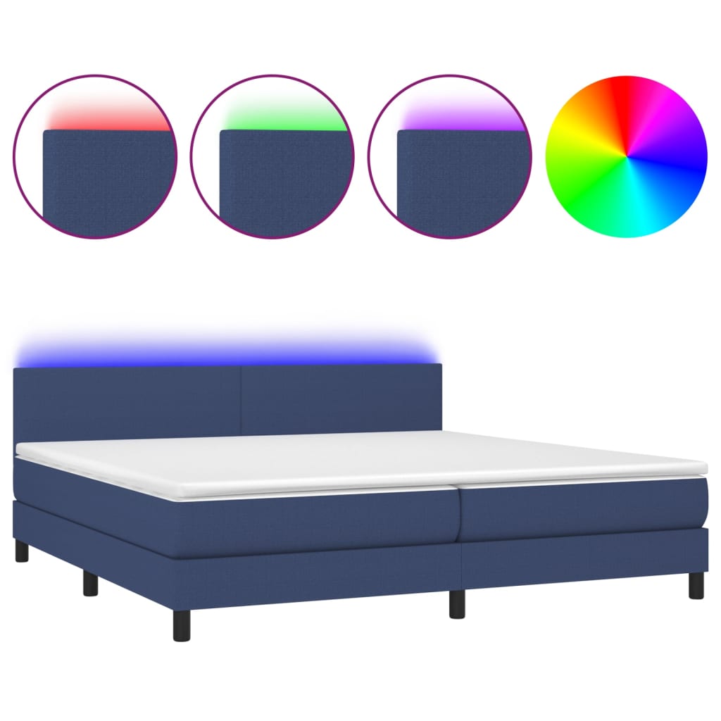 vidaXL Cama box spring con colchón y LED tela azul 200x200 cm
