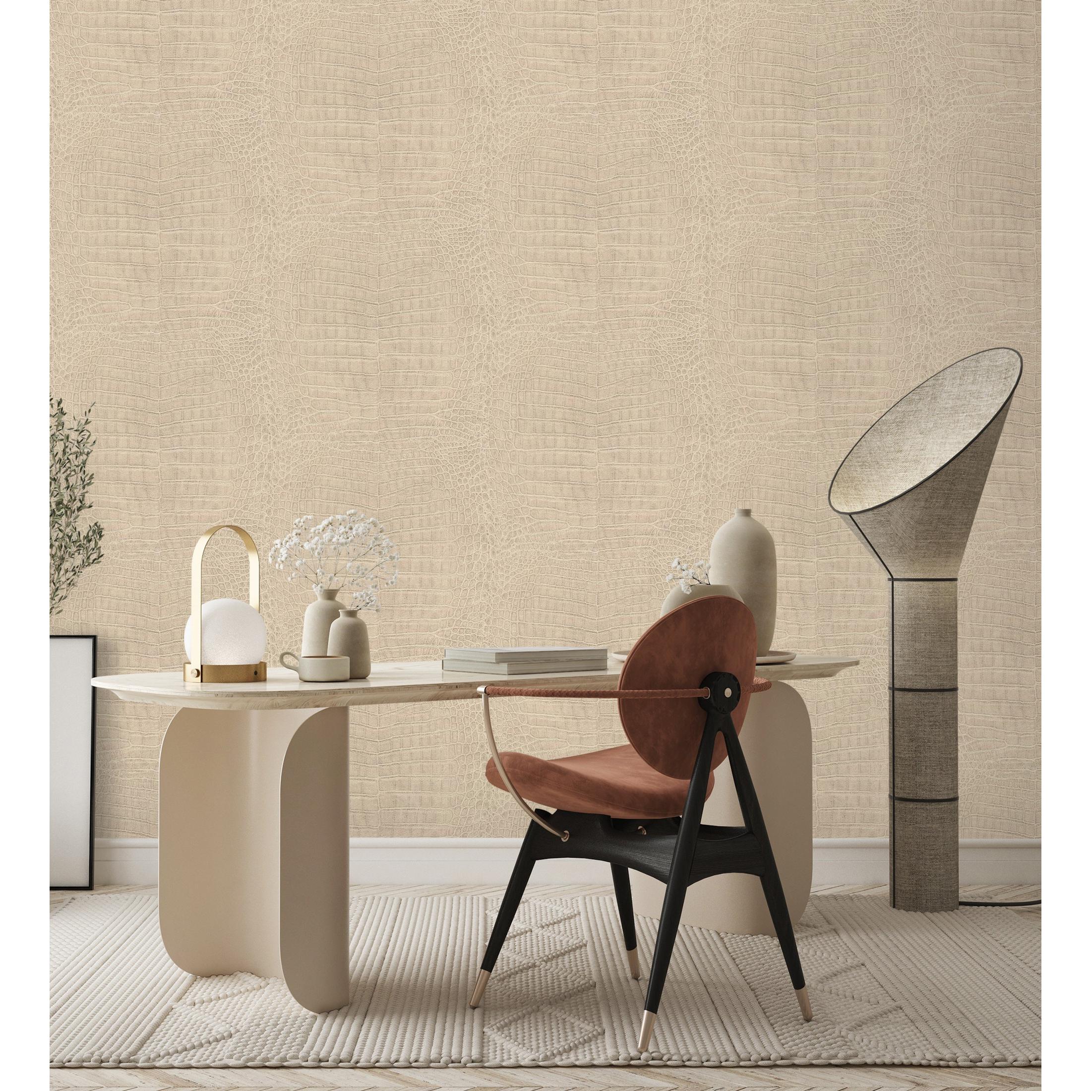 Papel pintado vinílico lavable efecto piel de cocodrilo caimán africano con textura en rel - Maseru 682694 de GAULAN - Rollo de 10 m x 0,53 m