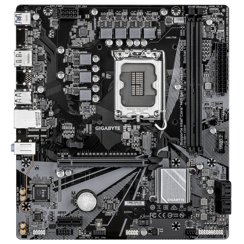 Gigabyte - Placa base H610M D3W para PC con soporte Intel Core 14ª generación, VRM 5+1+1 fases, memoria DDR4 hasta 5600 MHz, ranura M.2 PCIe 3.0 y LAN 1GbE
