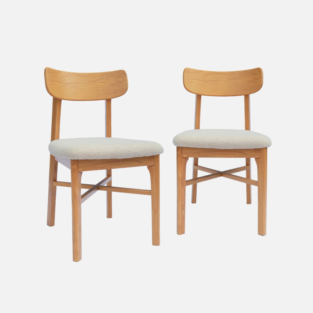 sweeek - Silla vintage de madera de hevea y borreguito, set de 2 , Théa , 46x48x82