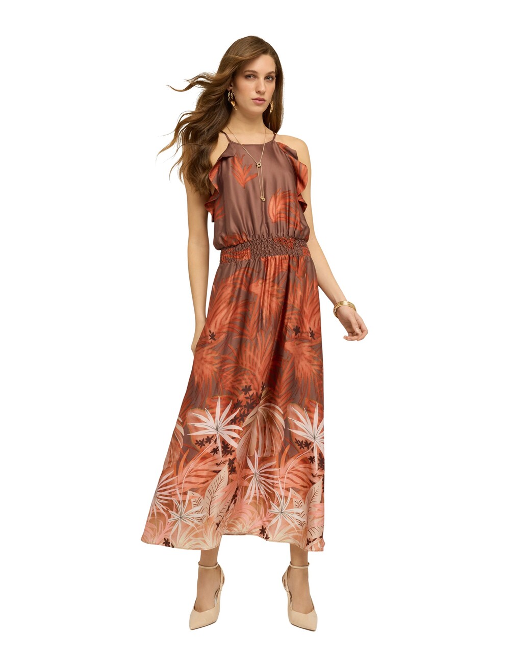 Motivi - Vestido largo de satén con estampado