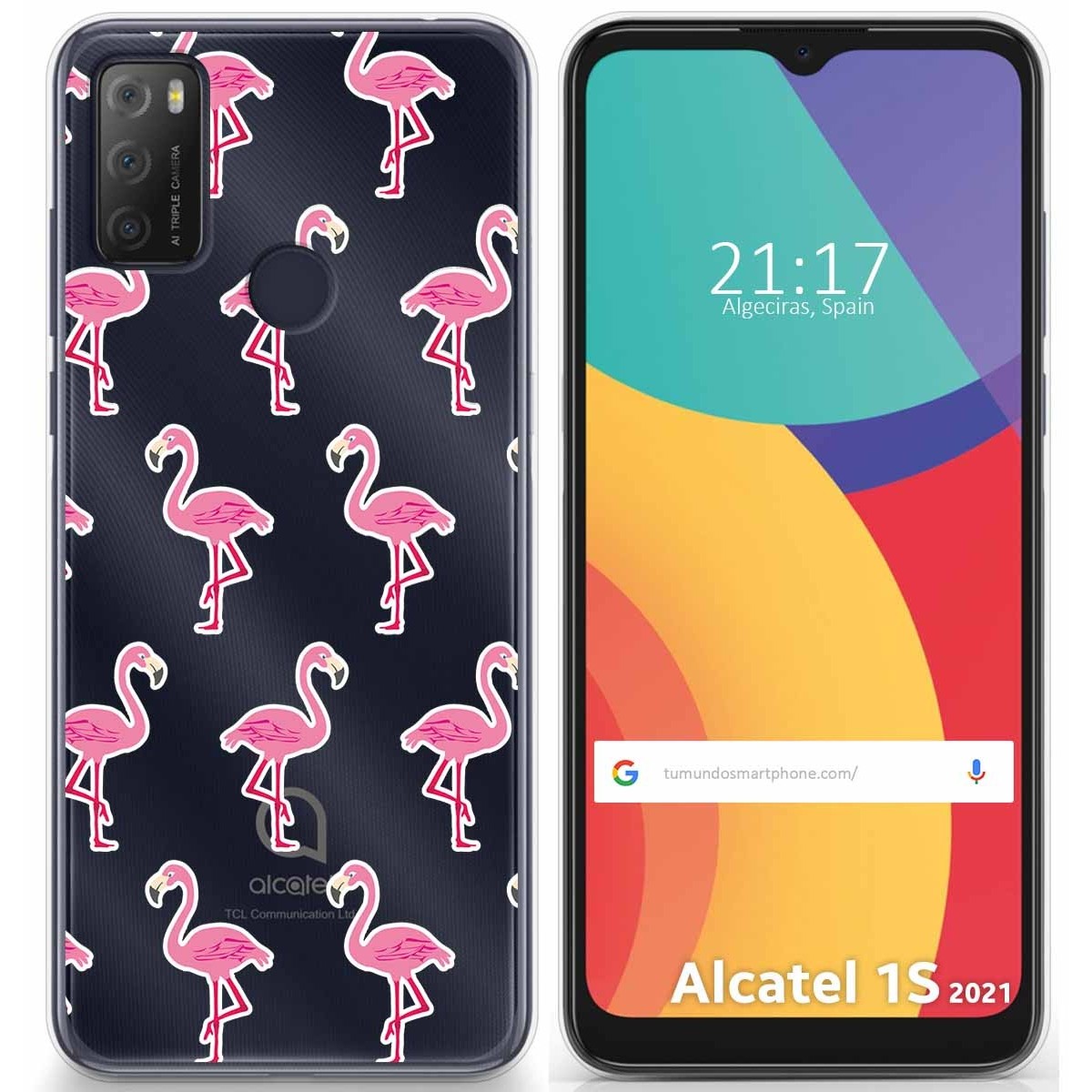 Tumundosmartphone Funda Gel Transparente para Alcatel 1S 2021 / 3L 2021 diseño Flamenco Dibujos
