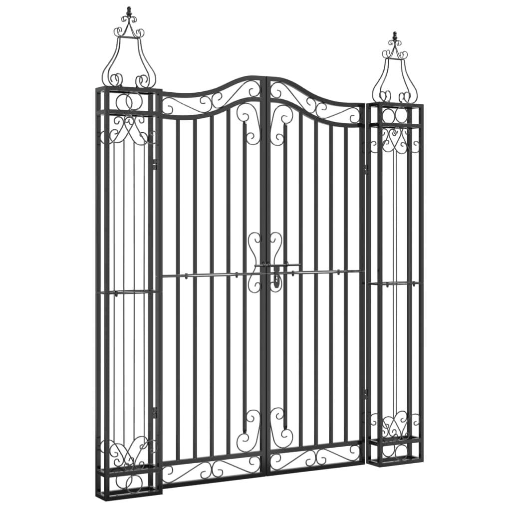 vidaXL Puerta de Jardín Entrada para Patio Hierro Forjado Negro Dimensiones 121 x 8 x 100 cm,  121 x 8 x 120 cm,  121 x 8 x 150 cm y mas