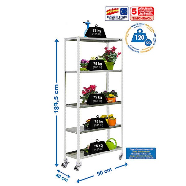 Estantería SIMONRACK Simongarden comfort mob. 5/400 blanco/galva