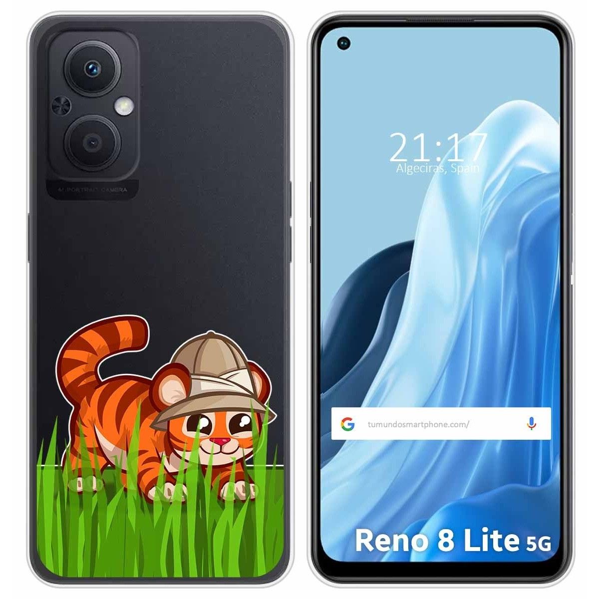 Funda Silicona Transparente para Oppo Reno 8 Lite 5G diseño Tigre Dibujos
