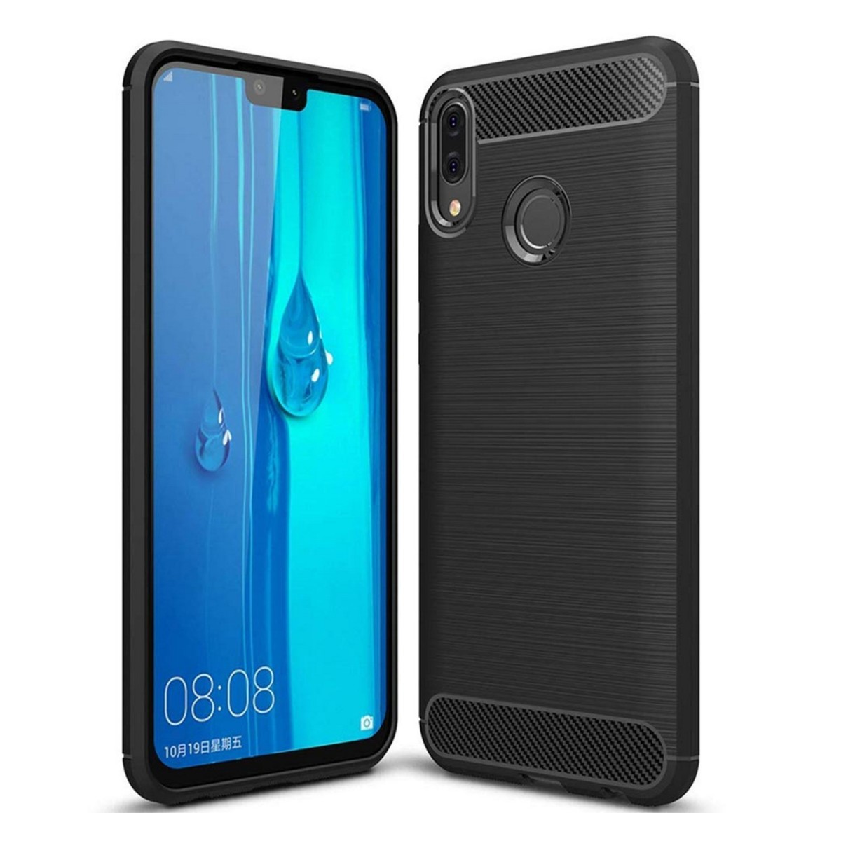Tumundosmartphone Funda Gel Tpu Tipo Carbon Negra para Huawei Y9 2019