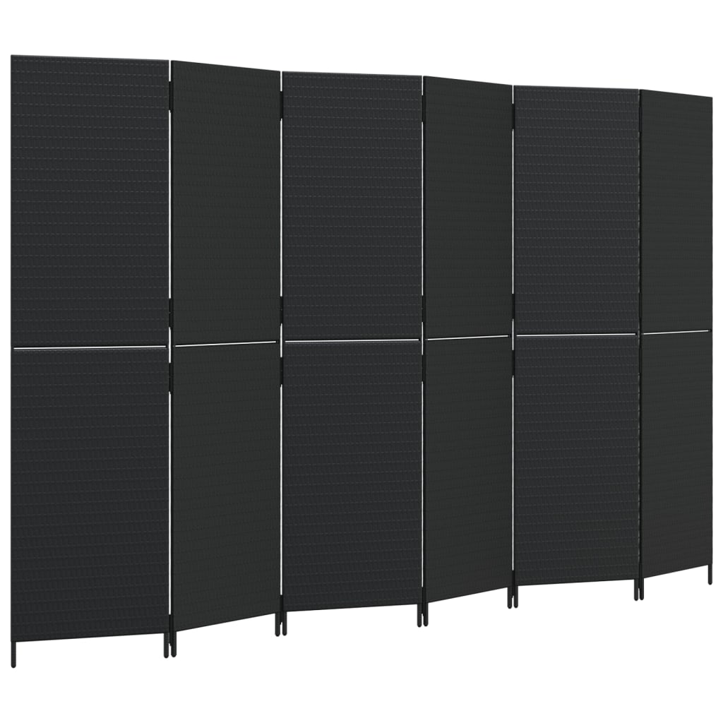 vidaXL Biombo de 6 paneles ratán sintético negro