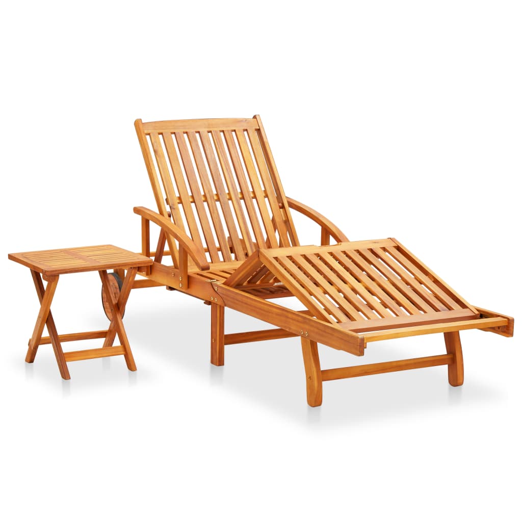 Vidaxl Tumbona de Jardín con Mesa y Cojín de Madera Maciza de Acacia Antracita