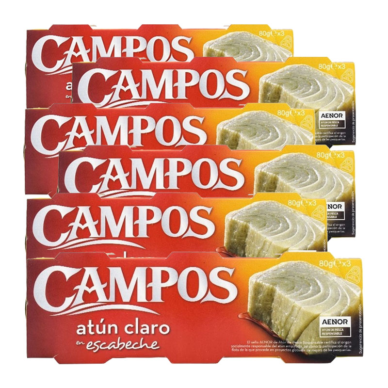 Campos - Atún claro en escabeche Campos lata 3x80 g x6 18 latas Total 1,44 kg