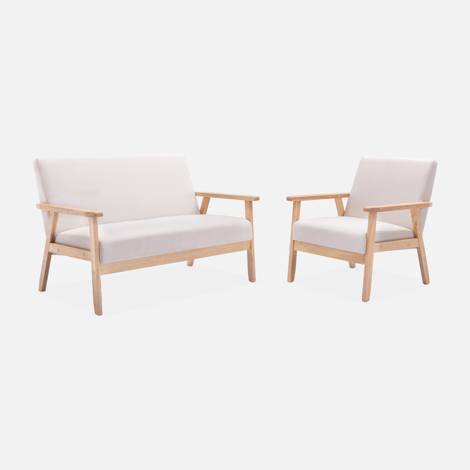sweeek - Banco y sillón de madera y tela, 3 plazas , Isak , 114x69x73