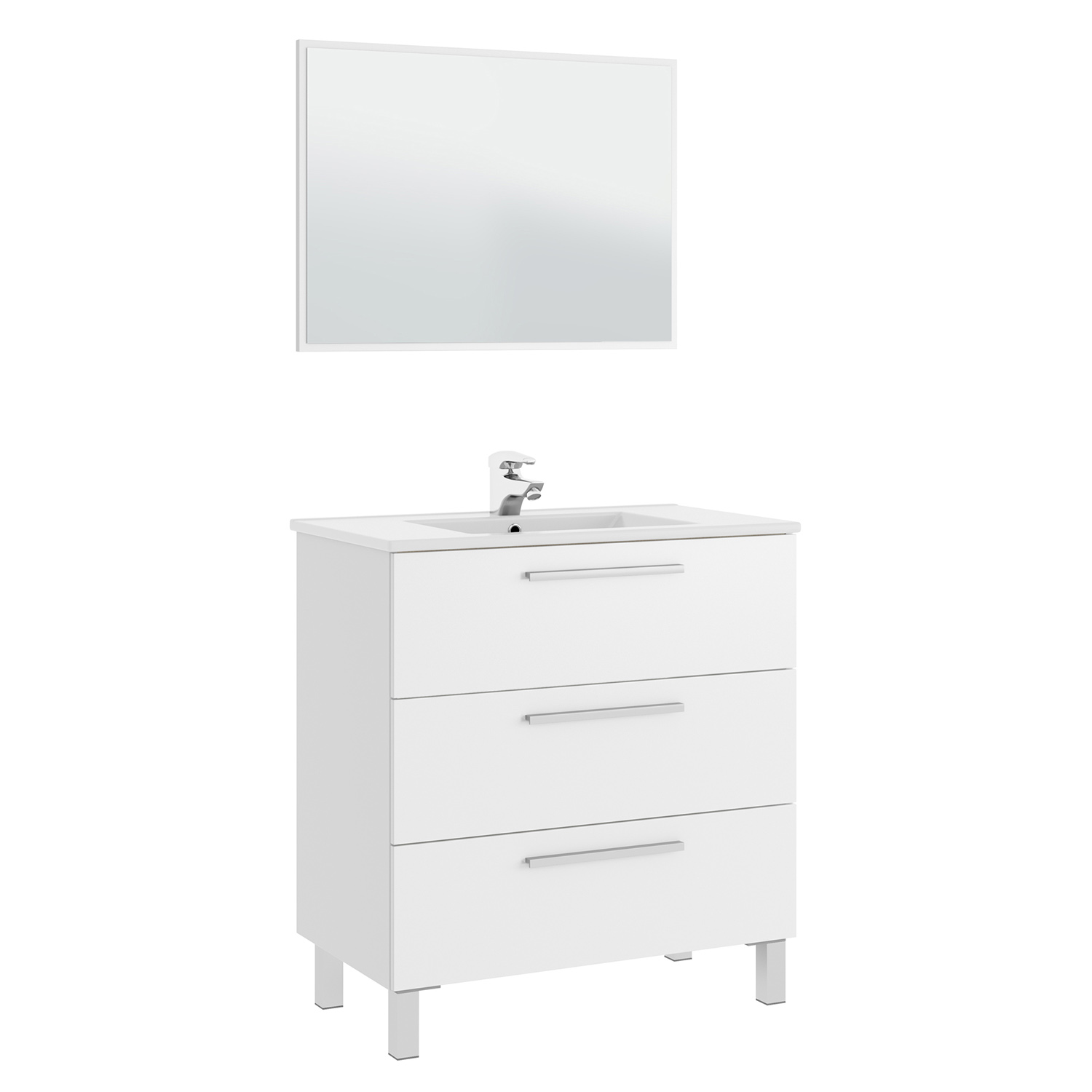 VS Venta-Stock Mueble Baño Alise 3c 80cm Blanco Brillo con Espejo y Cajones