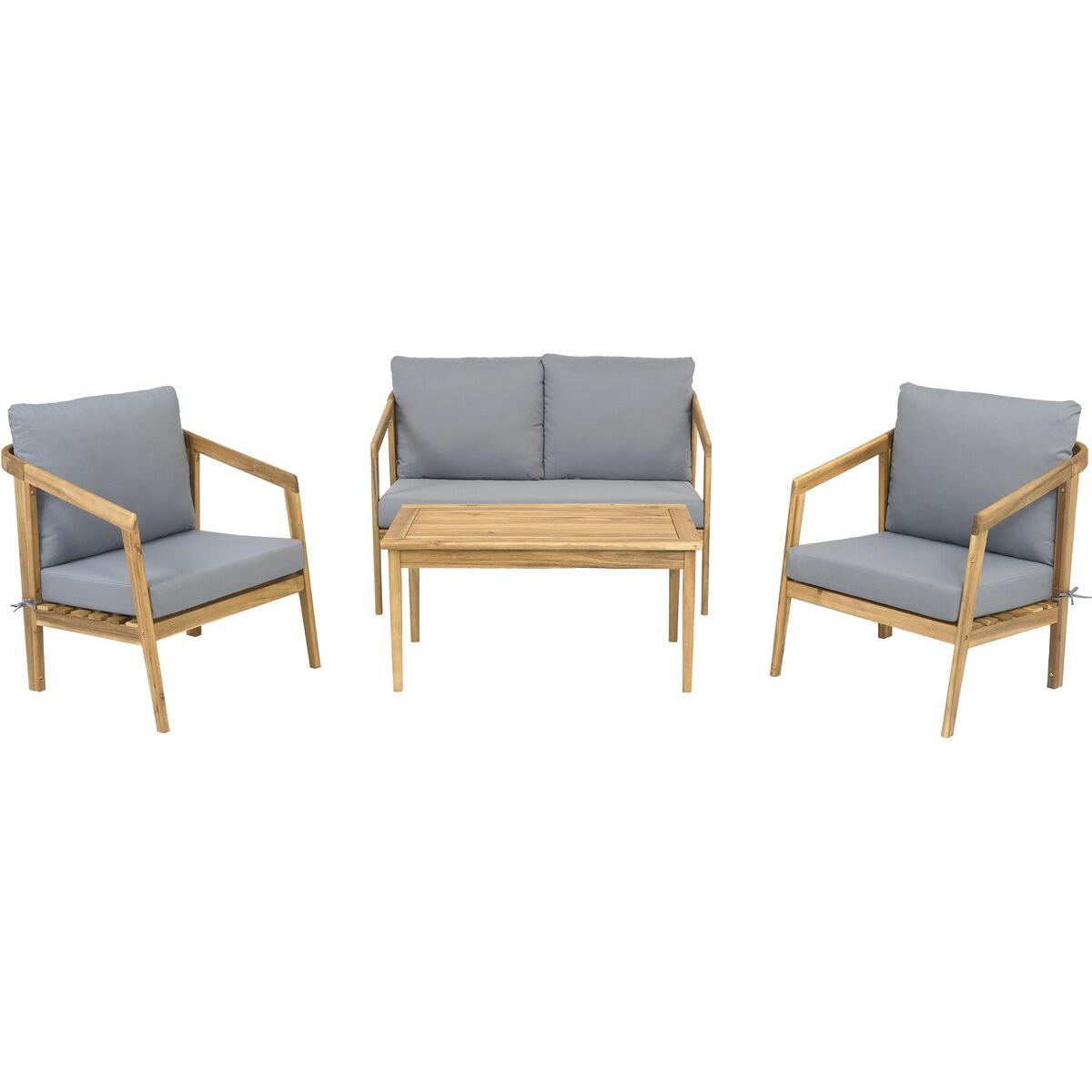 Habitat y Jardin - Conjunto de muebles de jardín de madera "Presley" con cojines - 4 plazas - Gris