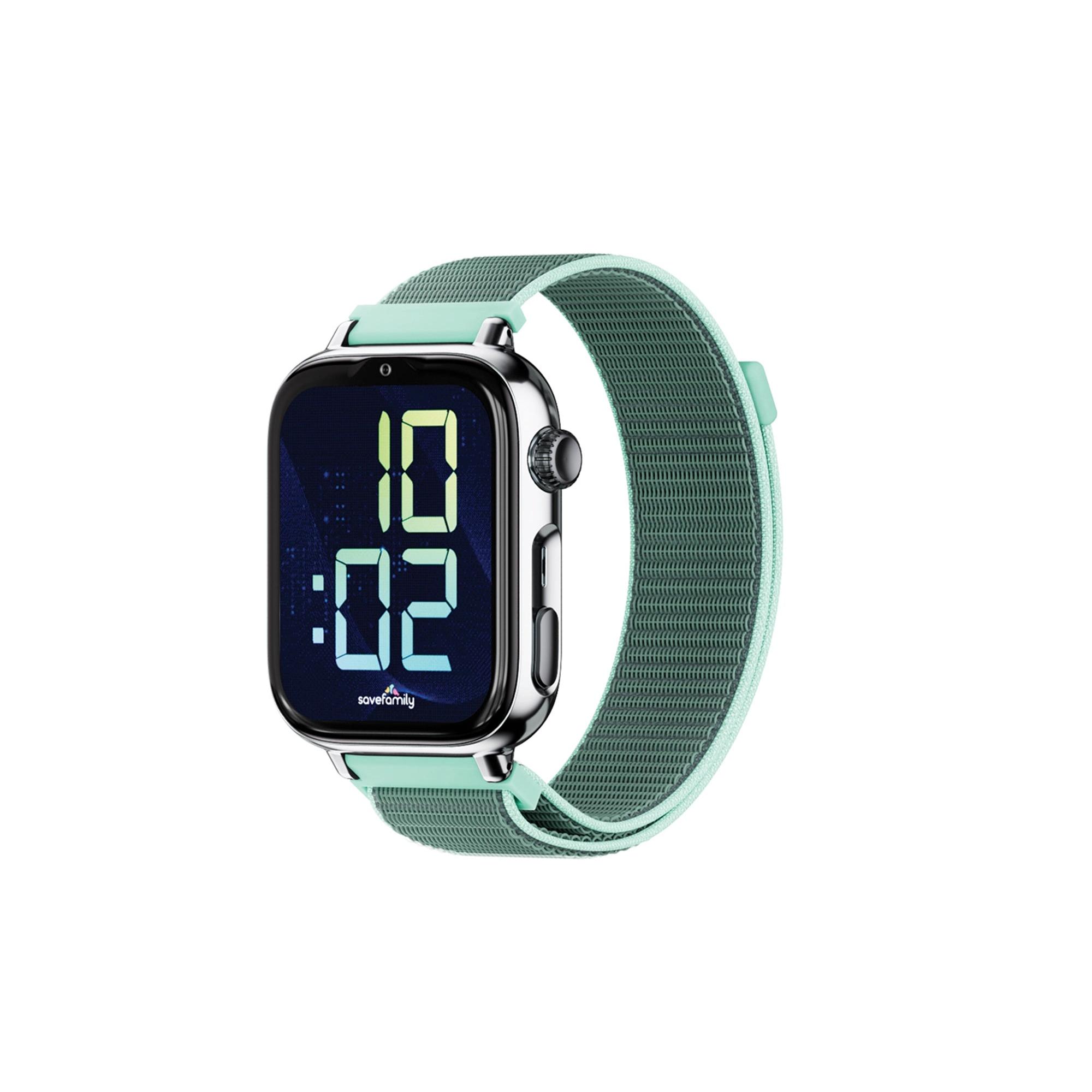 SaveFamily SaveWatch Plus 2 Reloj Inteligente Niño con Localizador GPS, Inteligencia Artificial, IA, Llamada, Vídeo, Whatsapp, Spotify, App Store Carcasa Plata y Correa de Tela Ocean SmartWatch Save Watch NO INCLUYE SIM