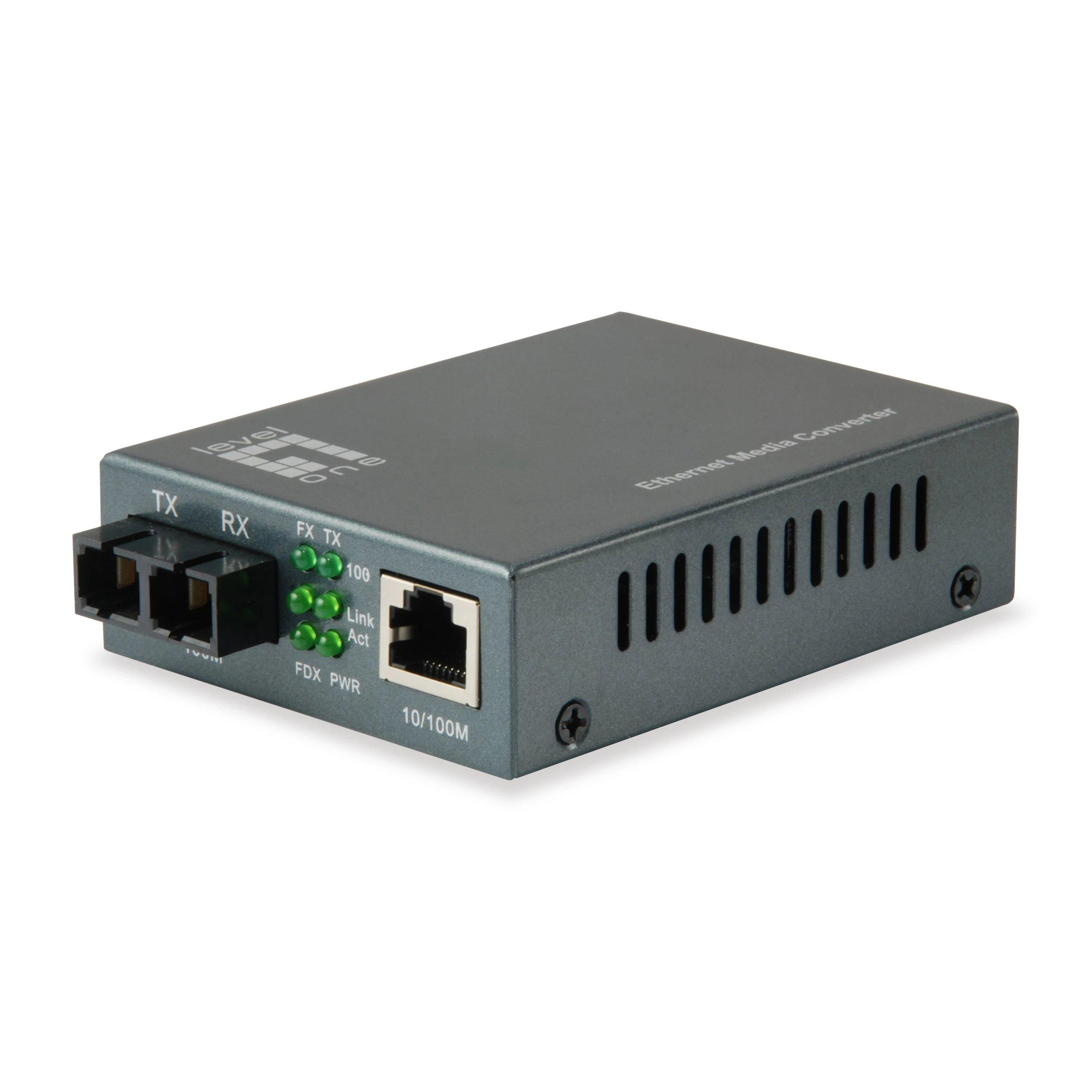 HUB Switch puertos 1 x RJ45 (Ethernet); 1 x SC (fibra monomodo) LevelOne FVT-1104  | Conversor de medios: interfaz RJ45 Ethernet a interfaz de fibra monomodo SC, Negro