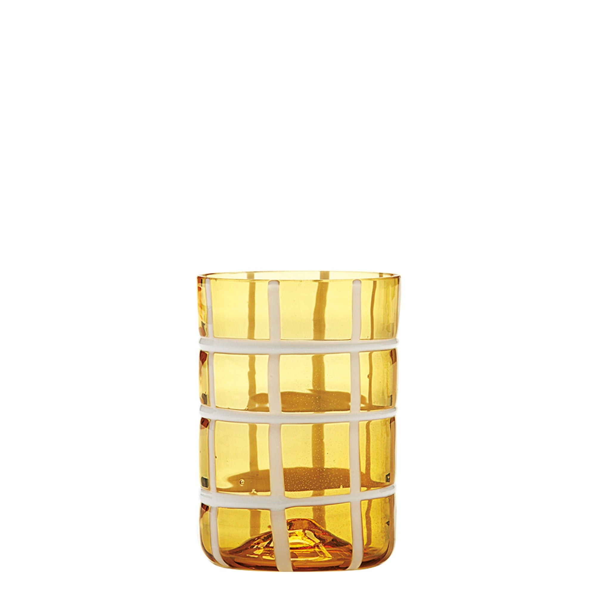 Zafferano Twiddle - Juego de 6 vasos de vidrio soplado ámbar de 35 cl - Vasos artesanales con decoración blanca, aptos para lavavajillas