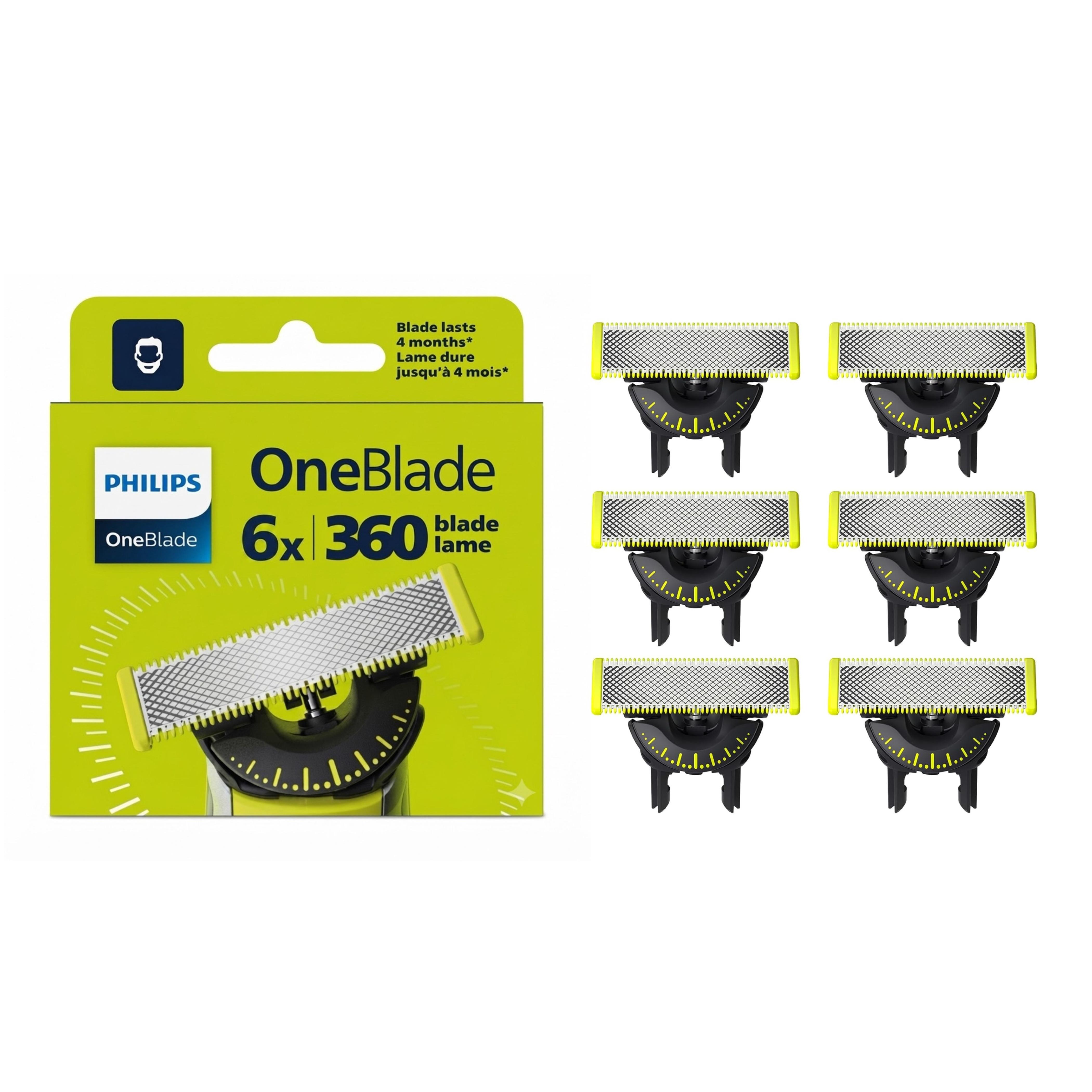 Philips OneBlade Original 360 cuchillas, compatible con todos los mangos, 6 recambios.
