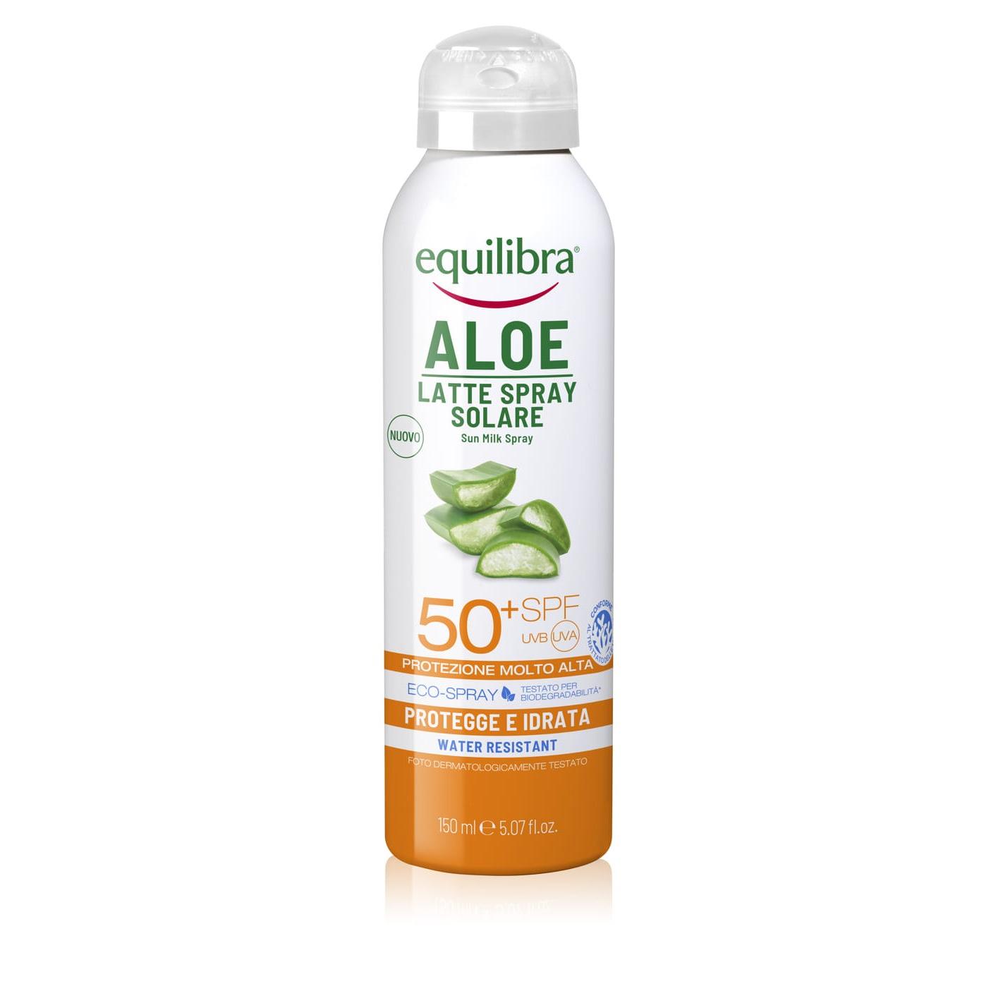 Equilibra - Spray Solar con Aloe Vera SPF50 - Leche de Protección Solar 150ml - Protege todo tipo de Pieles