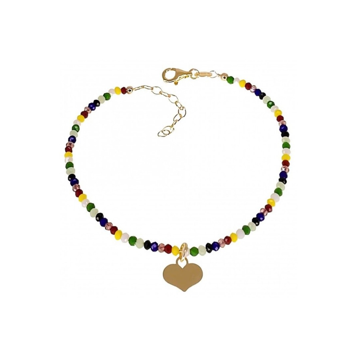 Pulsera plata Ley 925m chapada oro mujer 17 cm. piedras multicolor combinadas perlas corazón 10 mm.