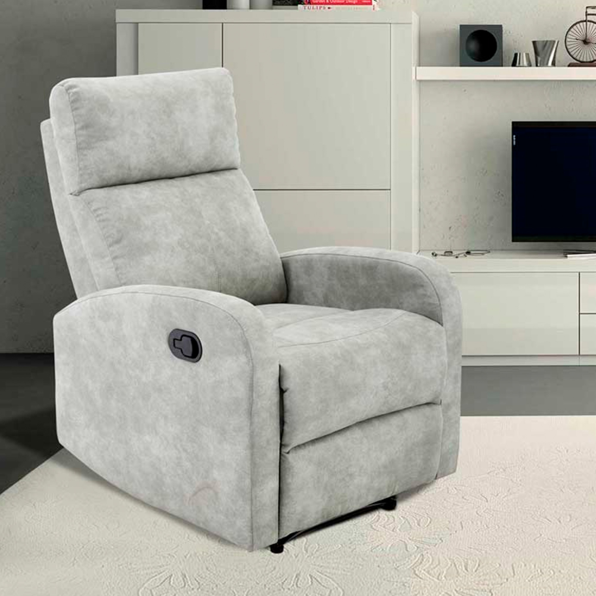 Sillón reclinable tapizado negro. Modelo Tanger