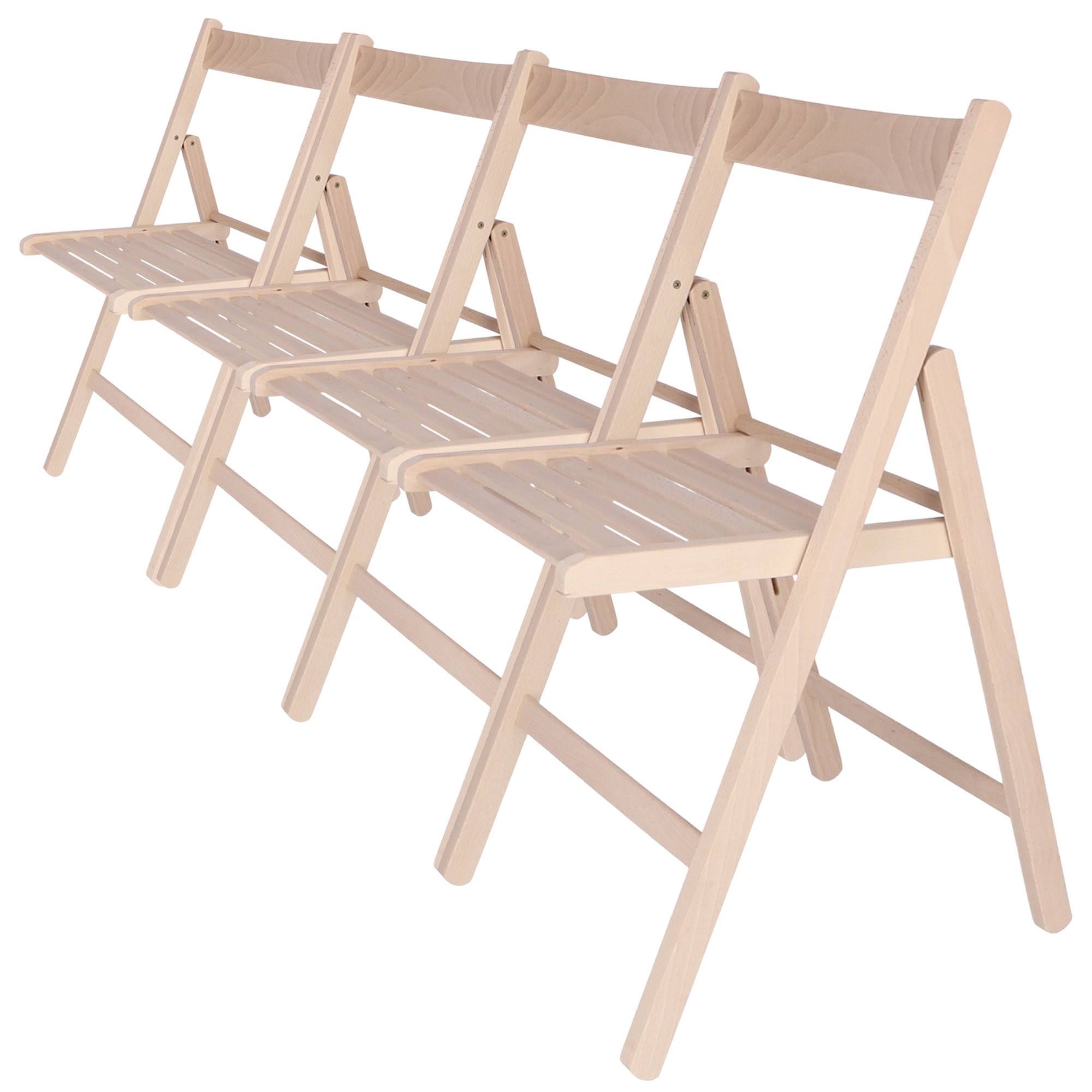 WELL HOME Pack 4 Sillas Plegables Bas en Madera de Haya | Medidas L.43 x F.43 x H.79cm