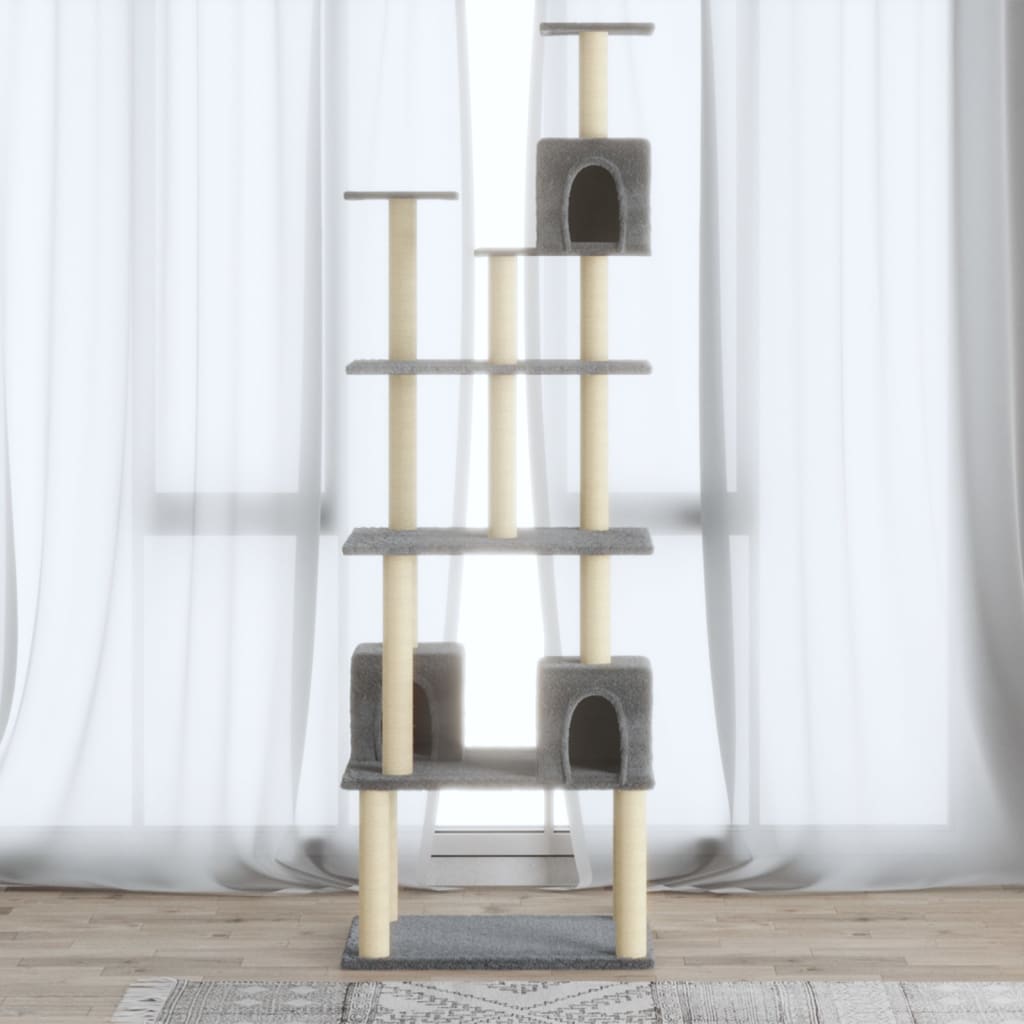 vidaXL Rascador para Gatos con Postes de Sisal 188 cm Mascotas Refugio Color Crema,  Gris claro, y mas