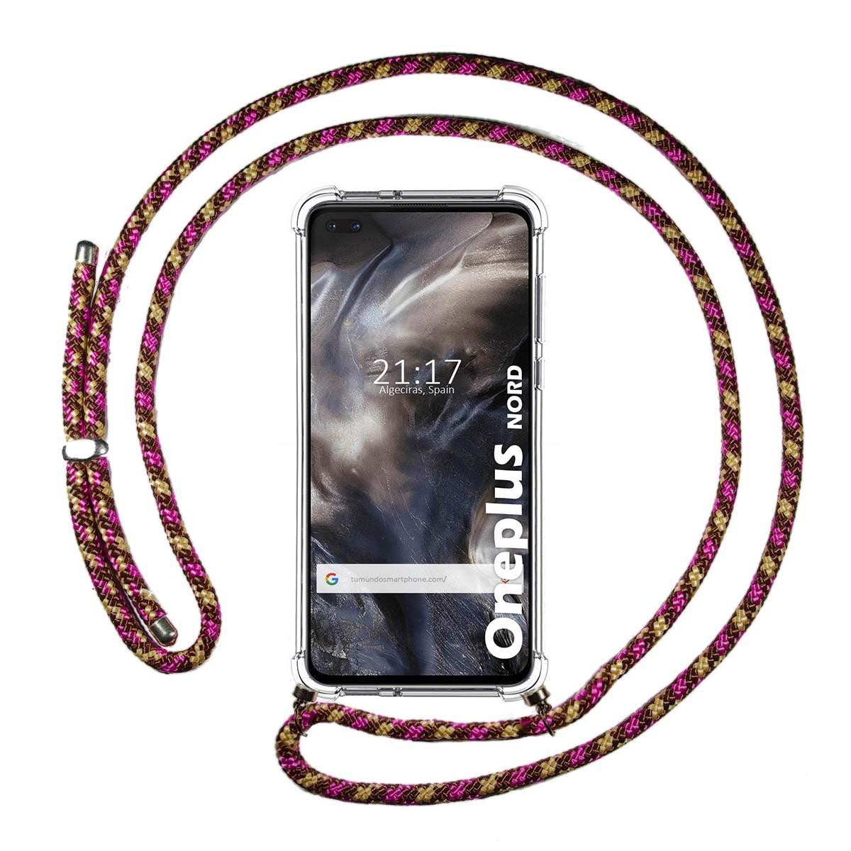 Tumundosmartphone Funda Colgante Transparente para OnePlus Nord con Cordon Rosa / Dorado