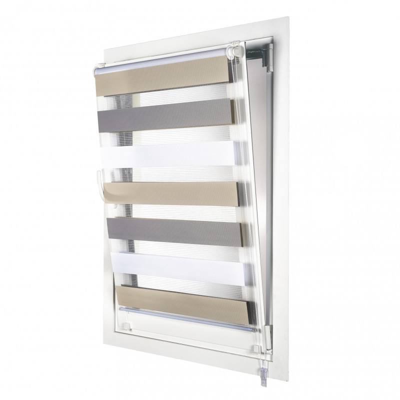 STORESDECO Estor Noche y Día Easyfix para Ventanas Abatibles, Alta Privacidad y Fácil instalación, Estores enrollables con Doble Tejido. Estores sin Taladrar para Ventanas y Puertas.