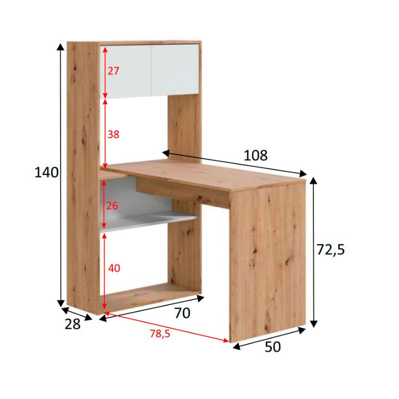 Mesa de escritorio Duo con estantería blanco artik/roble nodi