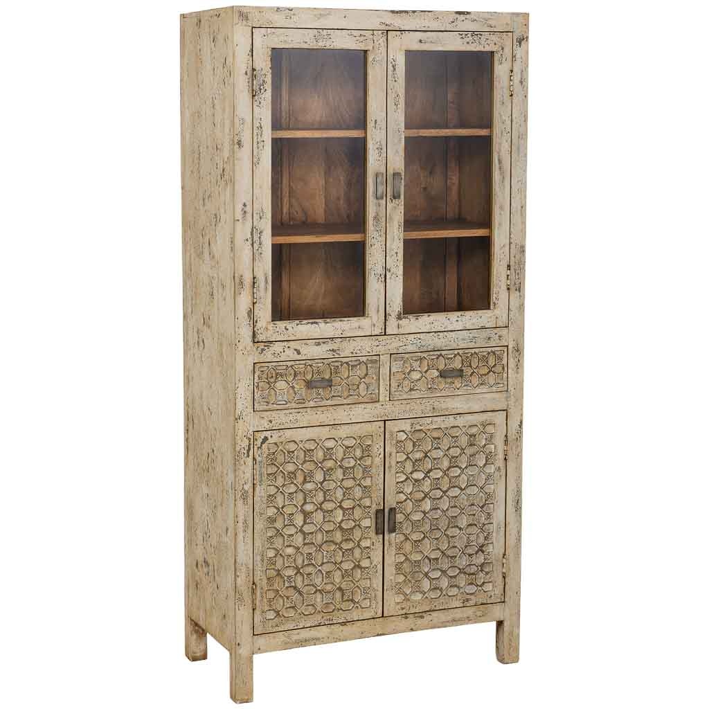 Wonderlust Deco - Vitrina de madera artesanal gris envejecido 85x40x180h cm Gris 85x40x180h cm