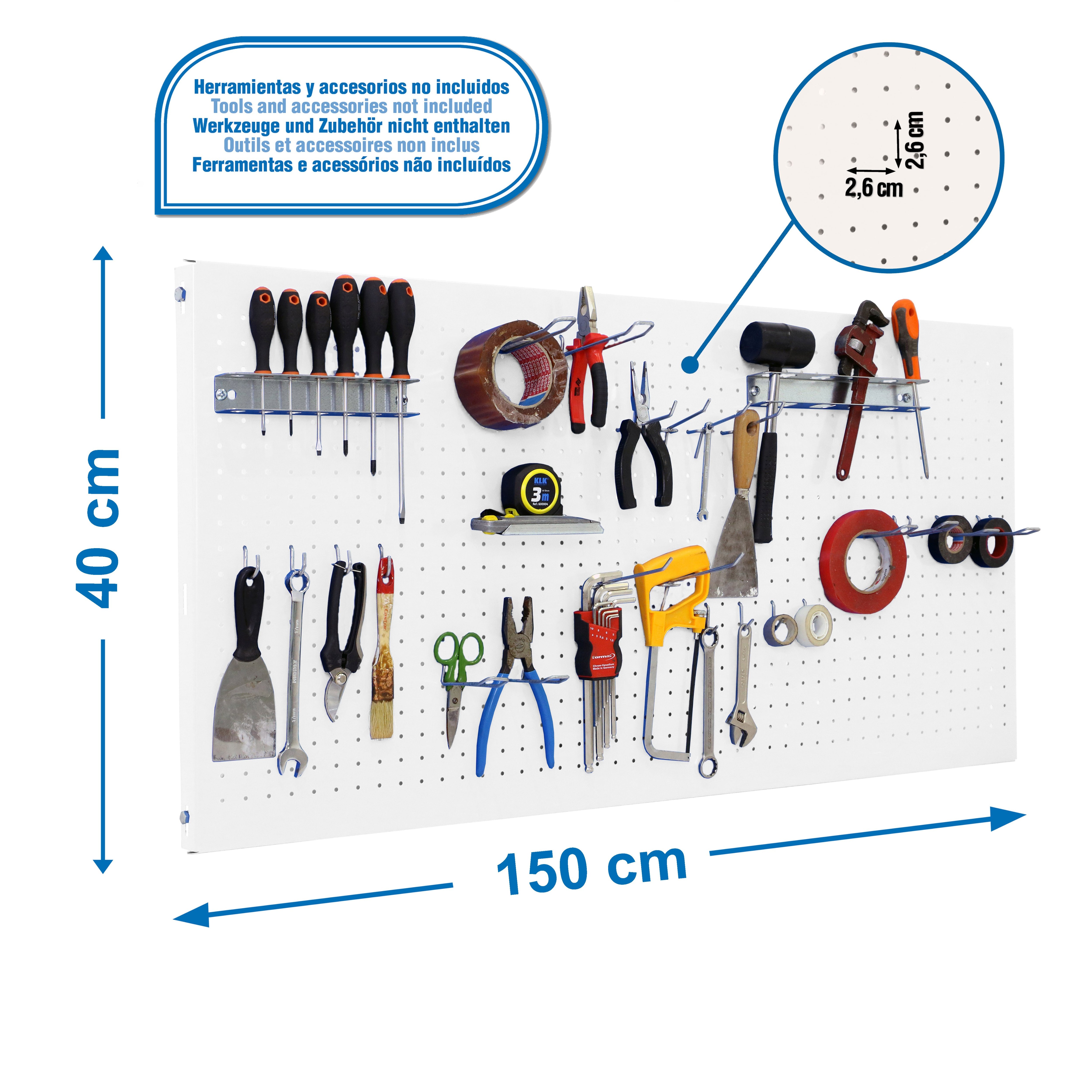 Estantería SIMONRACK Panelclick 1500x400 blanco + 22 hook + 3 acce