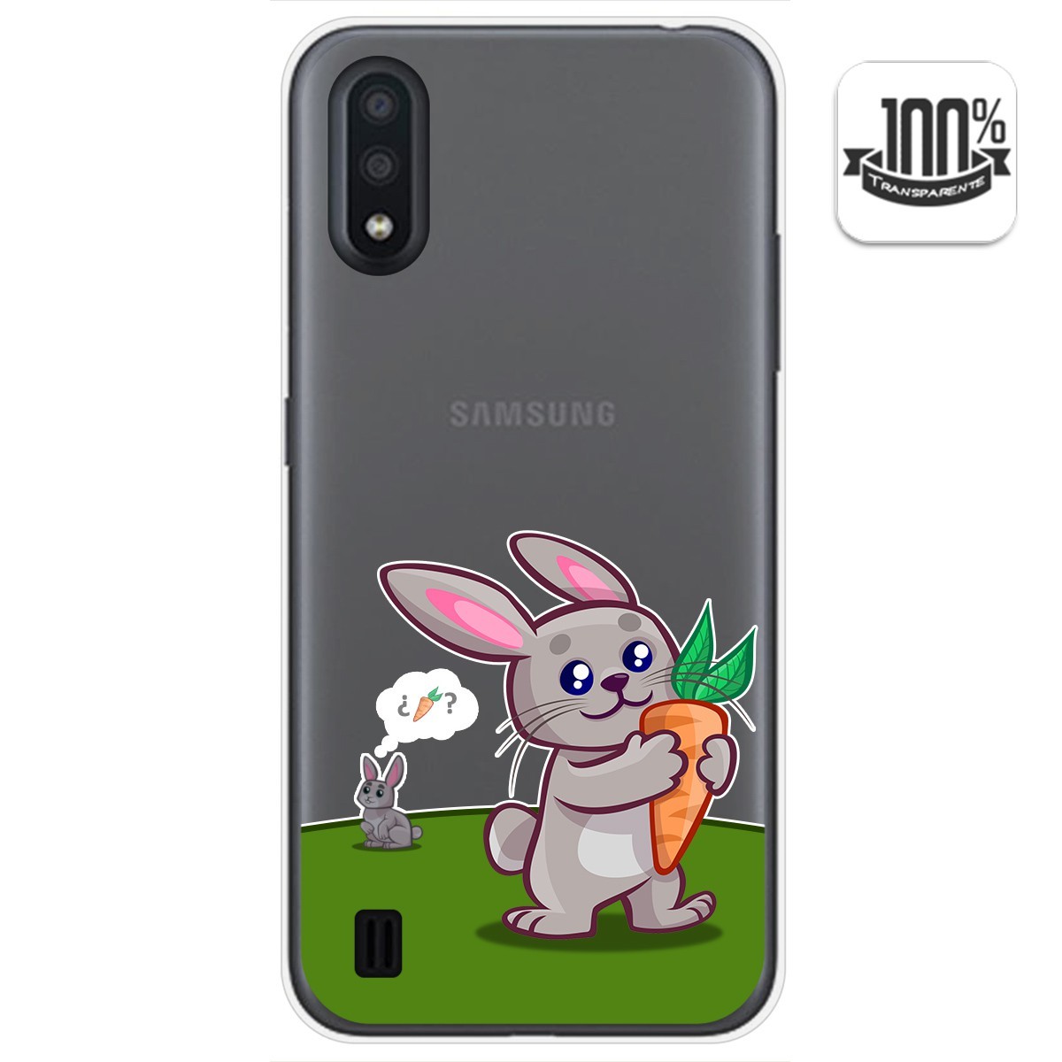 Tumundosmartphone Funda Gel Transparente para Samsung Galaxy A01 diseño Conejo Dibujos