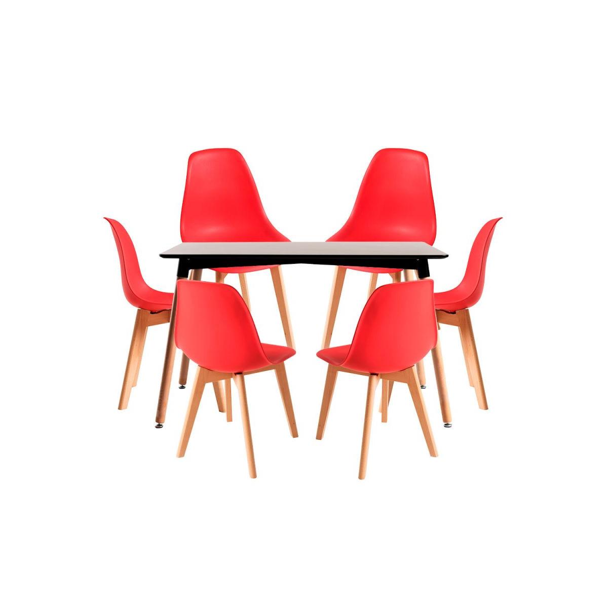 Regalos Miguel - Conjuntos de mesa y sillas - Conjunto Mesa Tower Rectangular 120 x 80 cm Negra y Pack 6 Sillas Kelen - Rojo